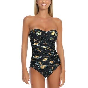 RELLECIGA Ruched Neck Halter Twist Bandeau One Piece Swimwear Bathing Suits